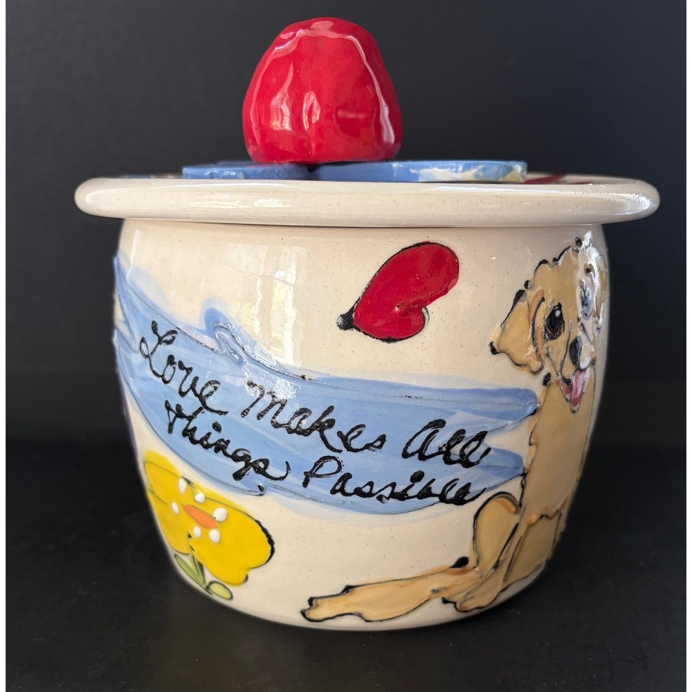 Hand Painted Ceramic Labrador Retriever Dog Treat Jar Love Makes Possible 5in - Picture 2 of 10